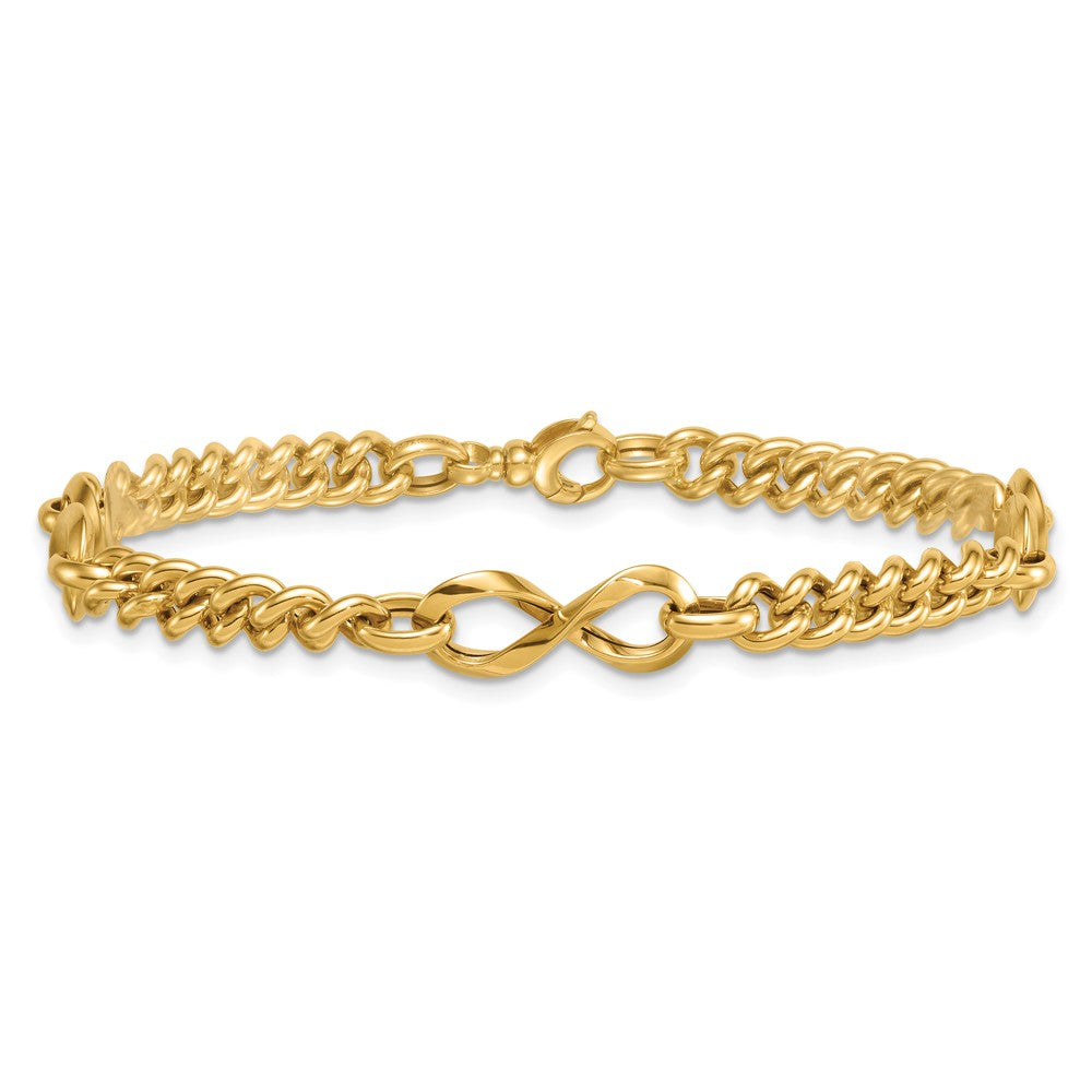 14K Yellow Gold Polished 8mm Lightweight Fancy Infinity Link and Chain 8 Inch Bracelet