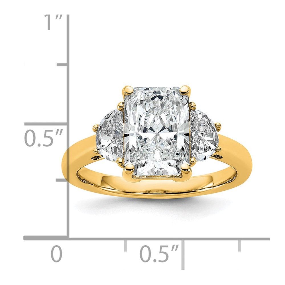 14K Yellow Gold 3 1/8 carat Certified Lab Grown Diamond VS+ F+ Radiant and Half Moon Complete Three Stone Engagement Ring