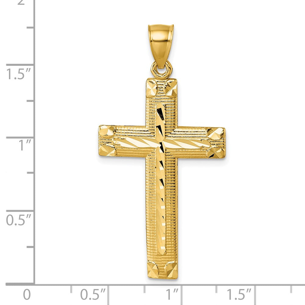 14K Yellow Gold Polished Diamond-cut Textured Fancy Latin Cross Pendant