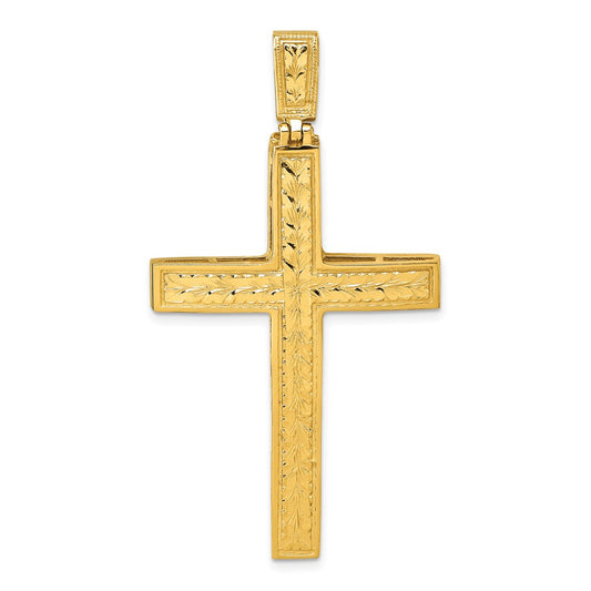 14K Yellow Gold Polished Diamond-cut Fancy Latin Cross Pendant