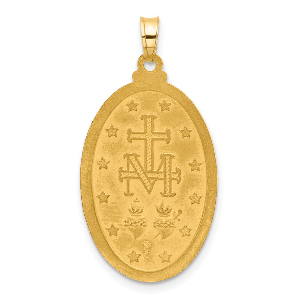 14K Yellow Gold Polished and Satin Solid Miraculous Medal Oval Pendant