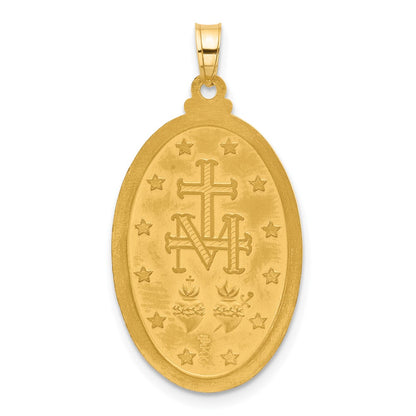 14K Yellow Gold Polished and Satin Solid Miraculous Medal Oval Pendant