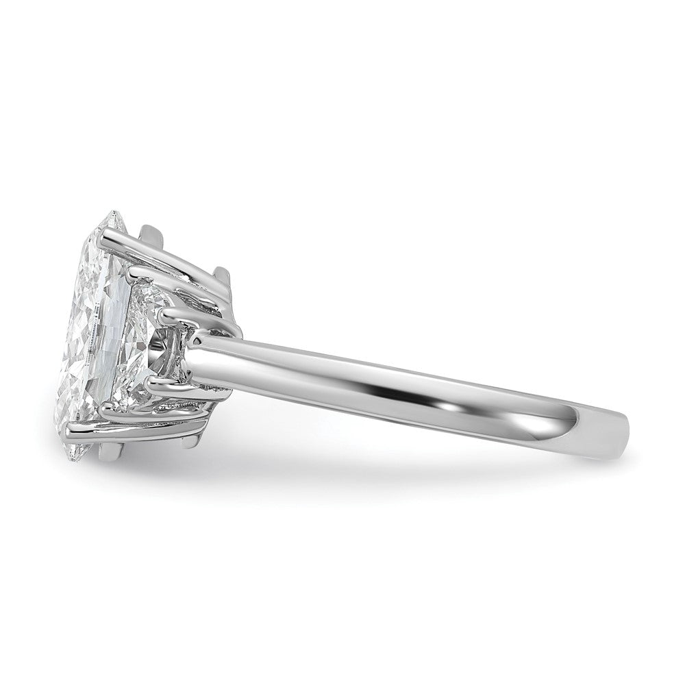 14K White Gold 5/8 carat Lab Grown Diamond VS+ F+ Half Moon and 2 1/2 carat Oval Center Semi Mount Three Stone Engagement Ring