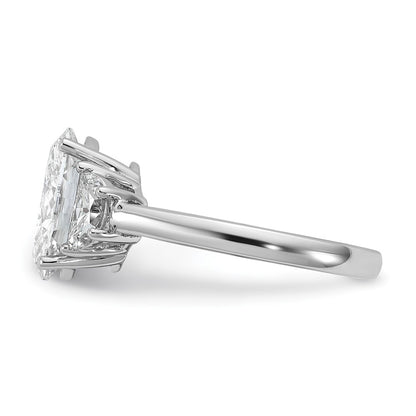 14K White Gold 5/8 carat Lab Grown Diamond VS+ F+ Half Moon and 2 1/2 carat Oval Center Semi Mount Three Stone Engagement Ring