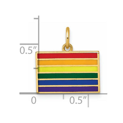 14K Yellow Gold Polished Enameled Rainbow Flag Pendant