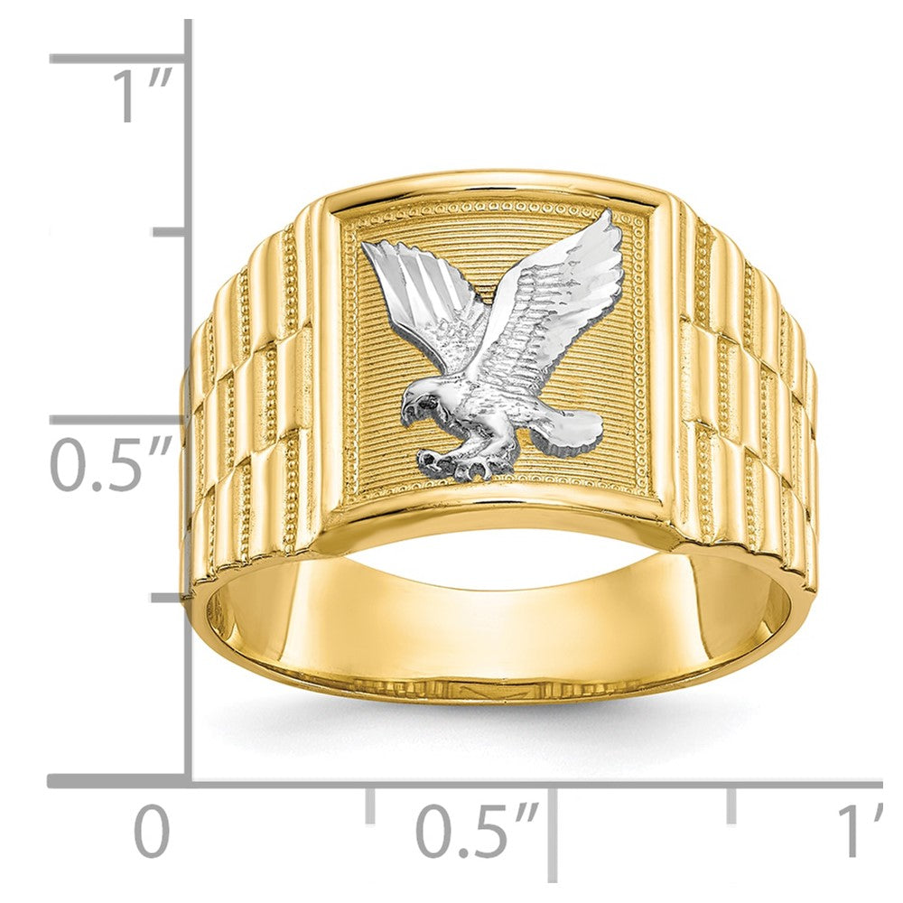 14K Yellow Gold and Rhodium Men's Eagle Ring