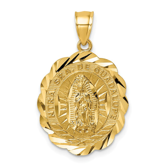 14K Yellow Gold Polished Diamond-cut Spanish Ntra. Sra. De Guadalupe Oval Pendant