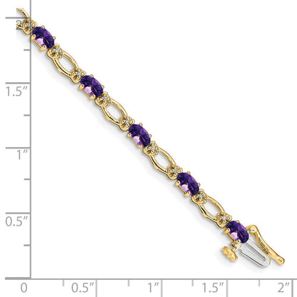 14K Yellow Gold Complete Diamond and Oval Amethyst Heart Accent 7 Inch Bracelet