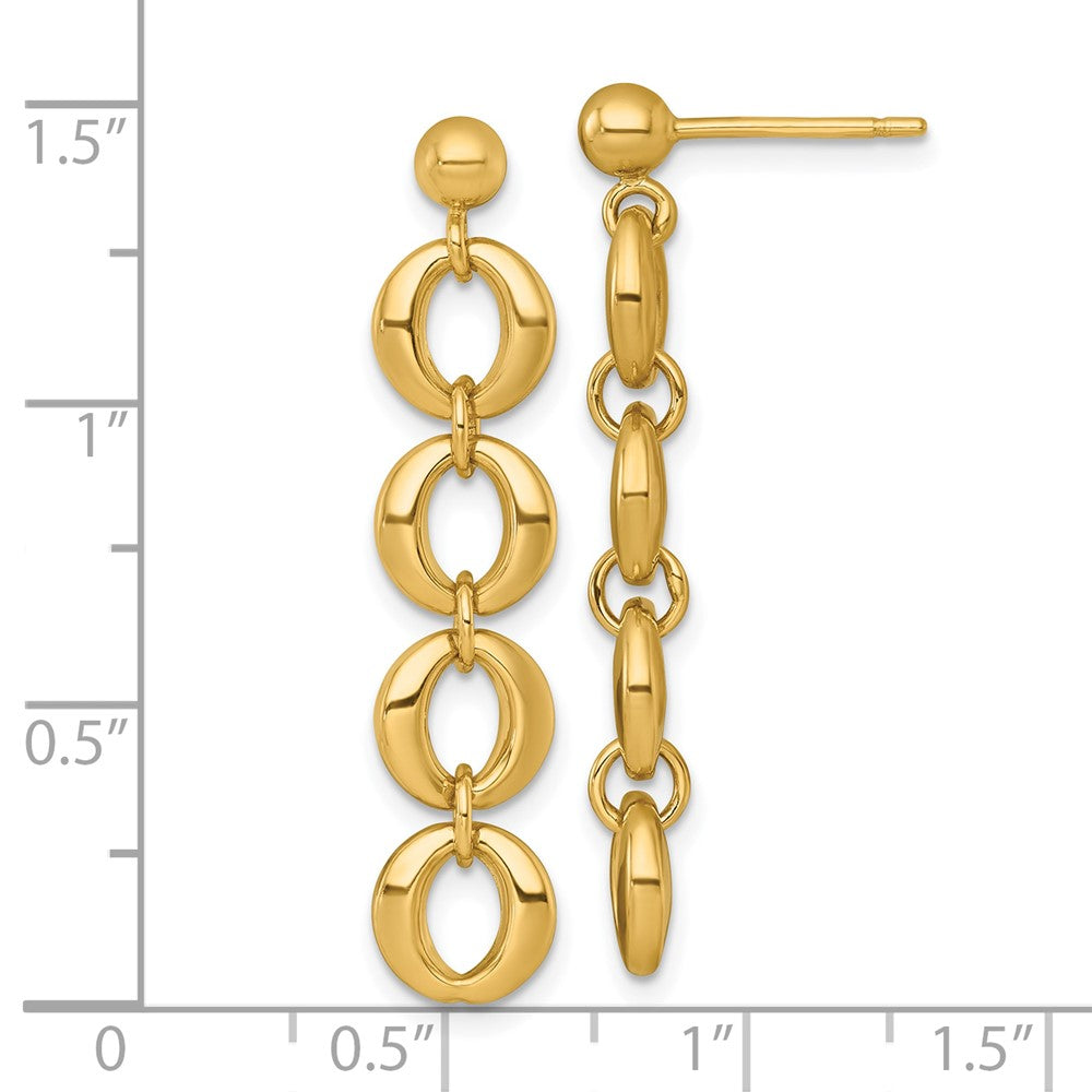 14K Yellow Gold Polished Fancy Circle Link Dangle Post Earrings