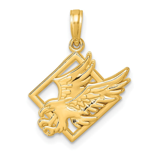 14K Yellow Gold Polished Eagle in Square Pendant