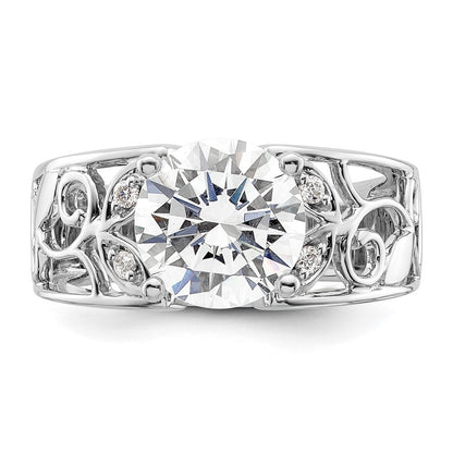 14K White Gold Leaf Design Peg Set 1/20 carat Diamond Semi-mount Engagement Ring