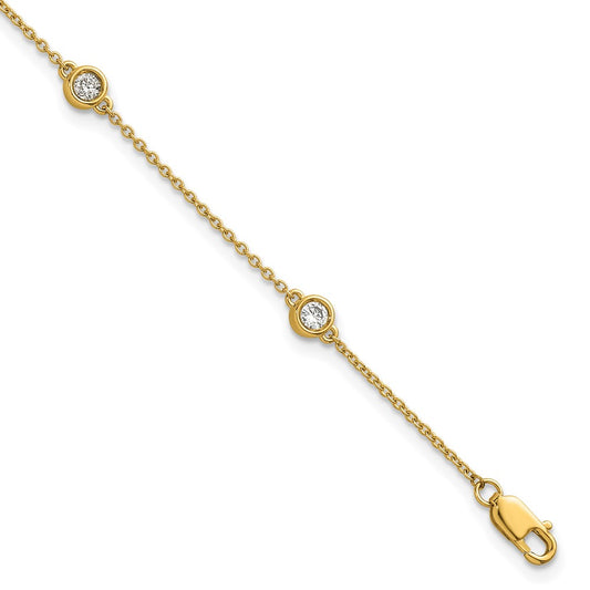 14K Yellow Gold Complete 1/3 carat Bezel-set Diamond and Cable Chain 5-Station 7 Inch Bracelet