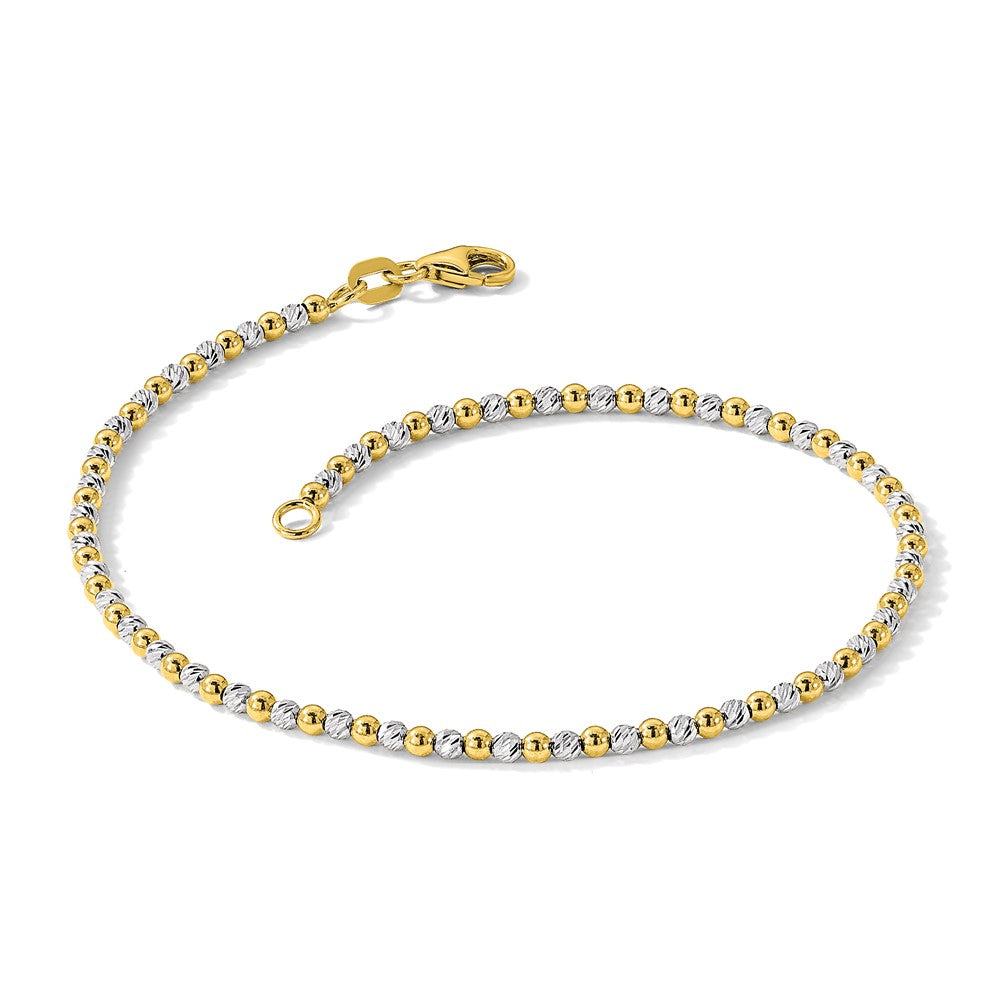 14K Two-Tone Gold Two-tone Diamond-cut Beaded 7.5 Inch Bracelet