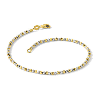 14K Two-Tone Gold Two-tone Diamond-cut Beaded 7.5 Inch Bracelet
