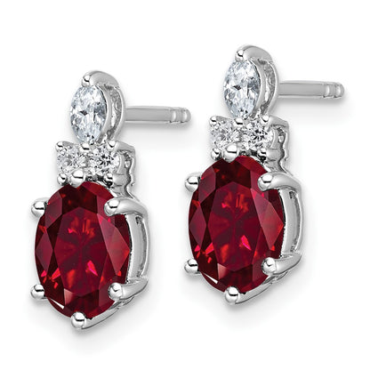 14K White Gold Diamond and 7x5 Oval July/Lab Created Ruby Post Earrings
