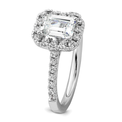 14K White Gold Halo (Holds 1 carat (6.8x4.7mm) Emerald-cut Center) 1/2 carat Diamond Semi-mount Engagement Ring