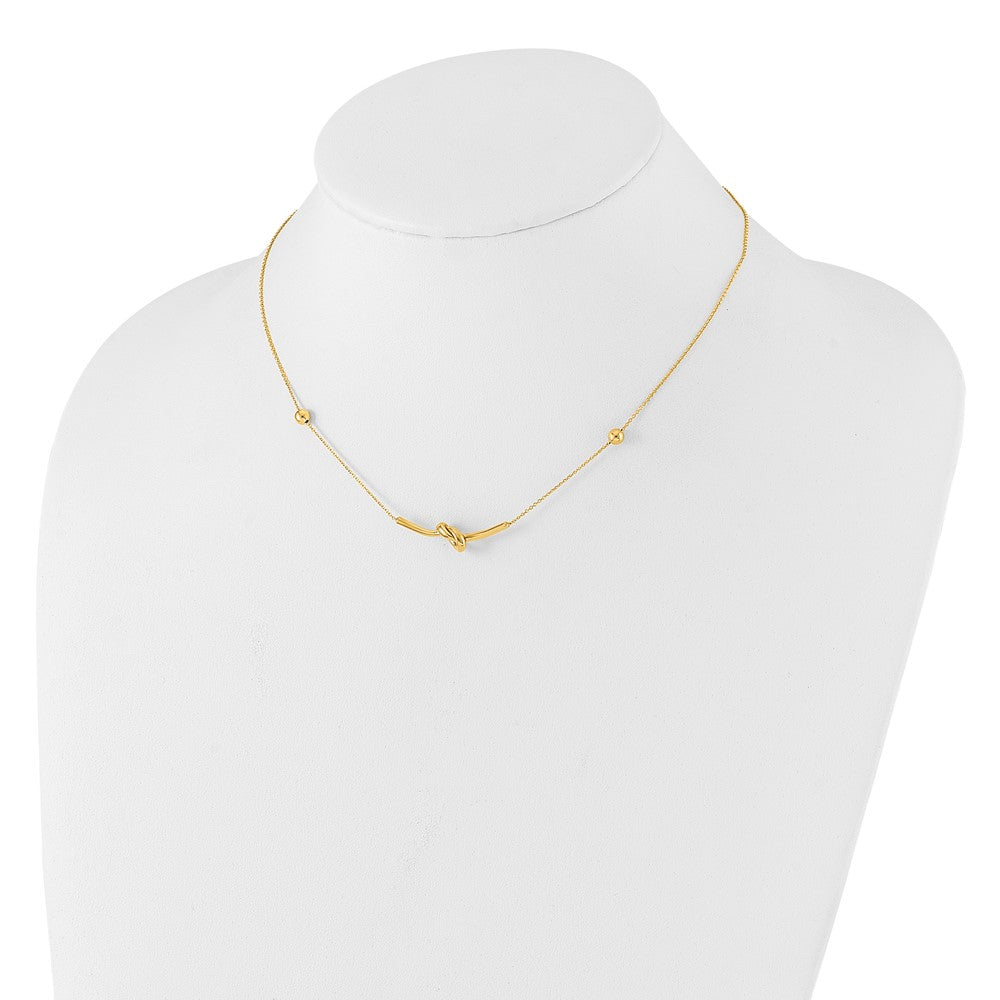 14K Yellow Gold Polished Knotted Bar Pendant and Beads 16 Inch Necklace Plus 2 Inch Extender