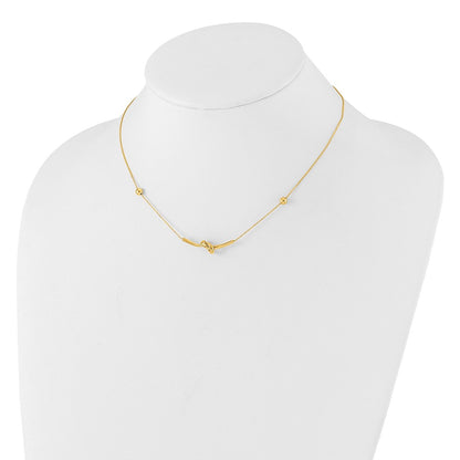 14K Yellow Gold Polished Knotted Bar Pendant and Beads 16 Inch Necklace Plus 2 Inch Extender