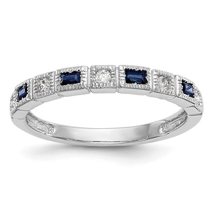 14K White Gold 1/10 carat Diamond and Blue Sapphire Complete Wedding Band Ring