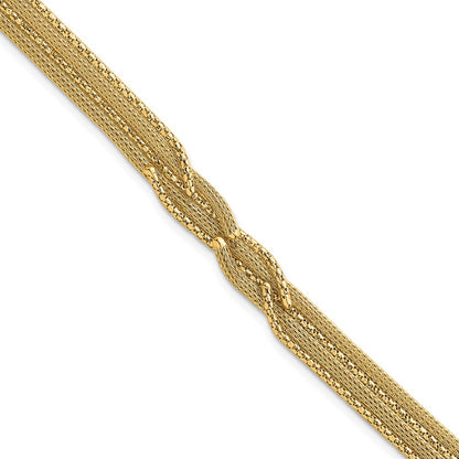 14K Yellow Gold Textured Woven Mesh Fancy 7.5 Inch Bracelet