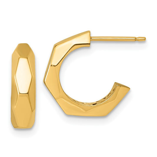 14K Yellow Gold Polished Hollow Geometric C-Hoop Post Earrings