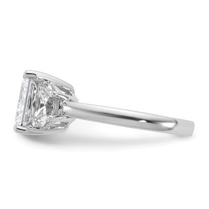 14K White Gold 4 carat Certified Lab Grown Diamond VS+ F+ Princess and Half Moon Complete Three Stone Engagement Ring