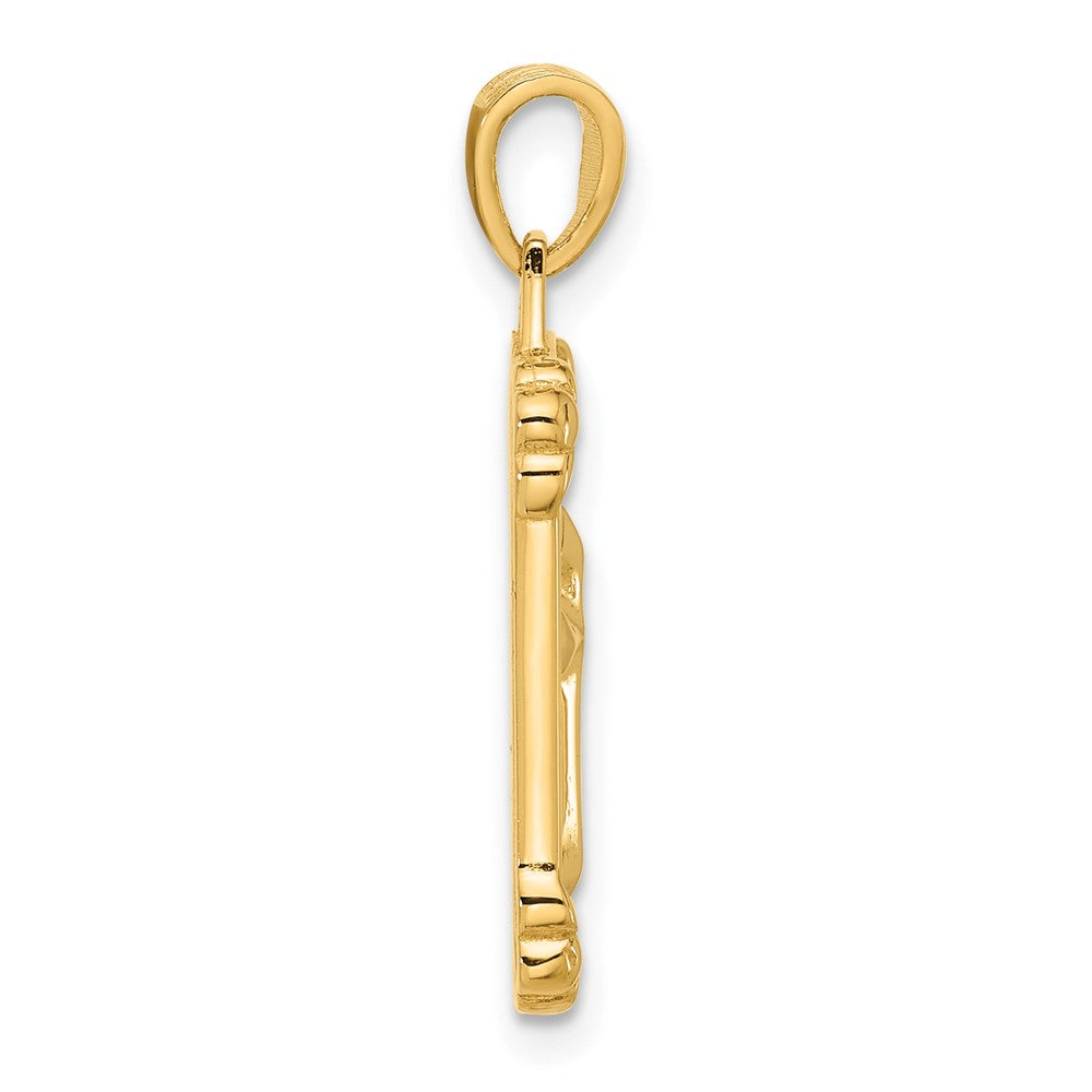 14K Yellow Gold Polished and Textured Dog Tag Cross Pendant