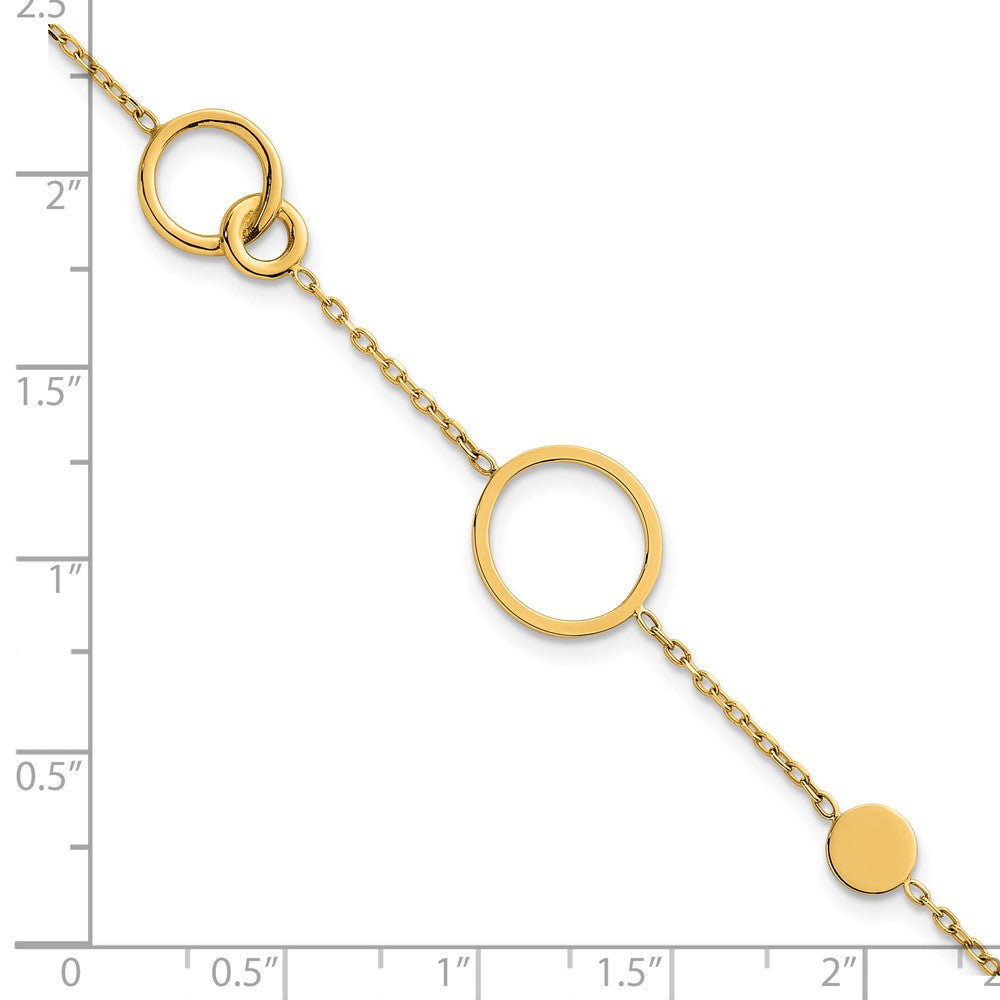 14K Yellow Gold Polished Circle and Chain Pattern 7.25 Inch Bracelet Plus 0.5 Inch Extender