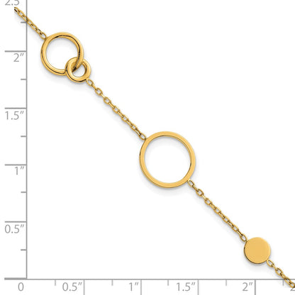 14K Yellow Gold Polished Circle and Chain Pattern 7.25 Inch Bracelet Plus 0.5 Inch Extender
