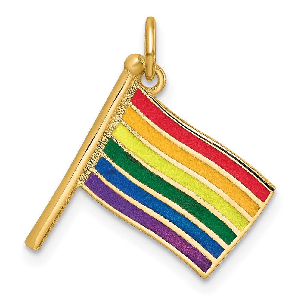 14K Yellow Gold Polished Enameled Rainbow Flying Flag Pendant