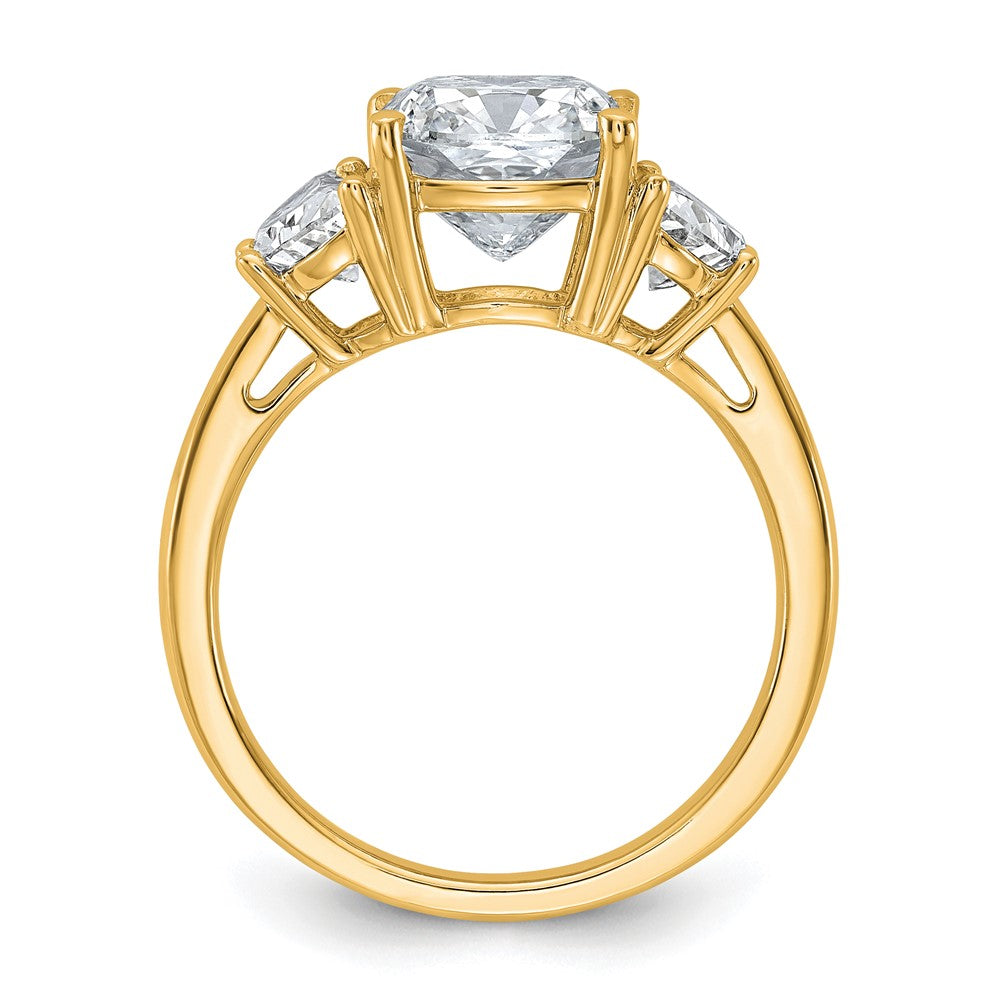14K Yellow Gold 4 carat Certified Lab Grown Diamond VS+ F+ Complete Cushion and Half Moon Three Stone Engagement Ring