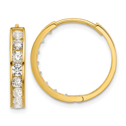 14K Yellow Gold Polished CZ 4x20mm Huggie Hoop Earrings