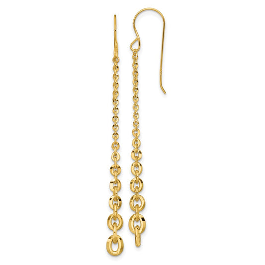 14K Yellow Gold Polished Graduated Cable Chain Link Dangle French Hook Earrings