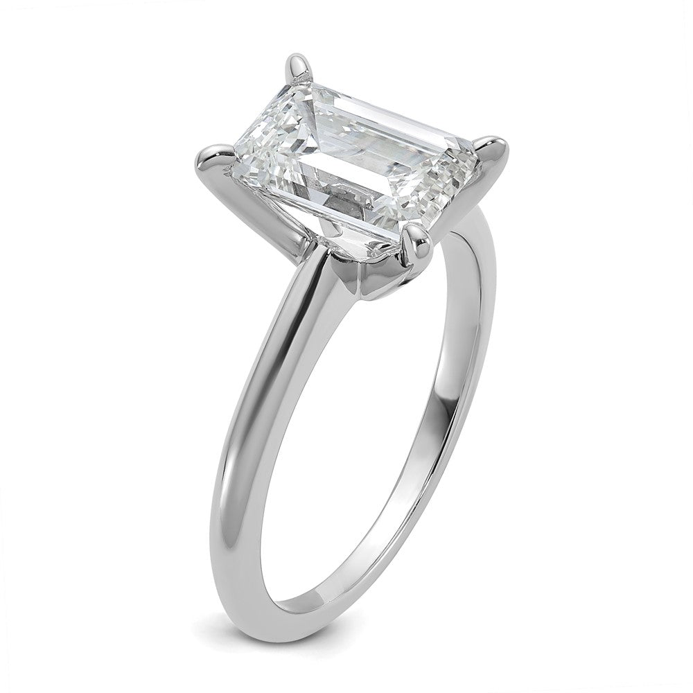 14K White Gold 2 1/2 carat Lab Grown Diamond VS+ F+ Emerald Solitaire Complete Engagement Ring