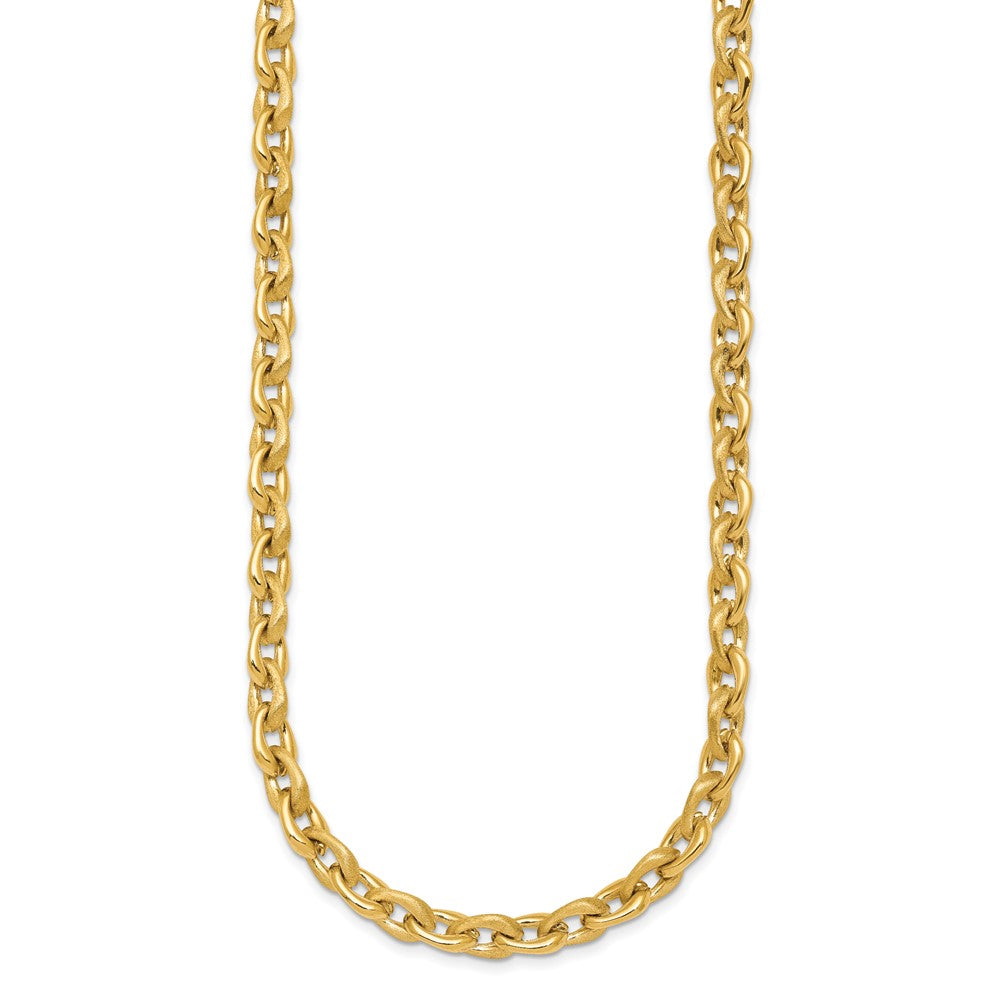 14K Yellow Gold Polished And Brushed 6.5mm Fancy Cable Chain 18 Inch Necklace