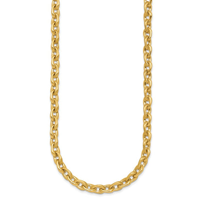 14K Yellow Gold Polished And Brushed 6.5mm Fancy Cable Chain 18 Inch Necklace