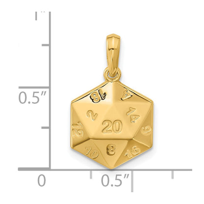 14K Yellow Gold Polished D20 Twenty-sided Dice Pendant