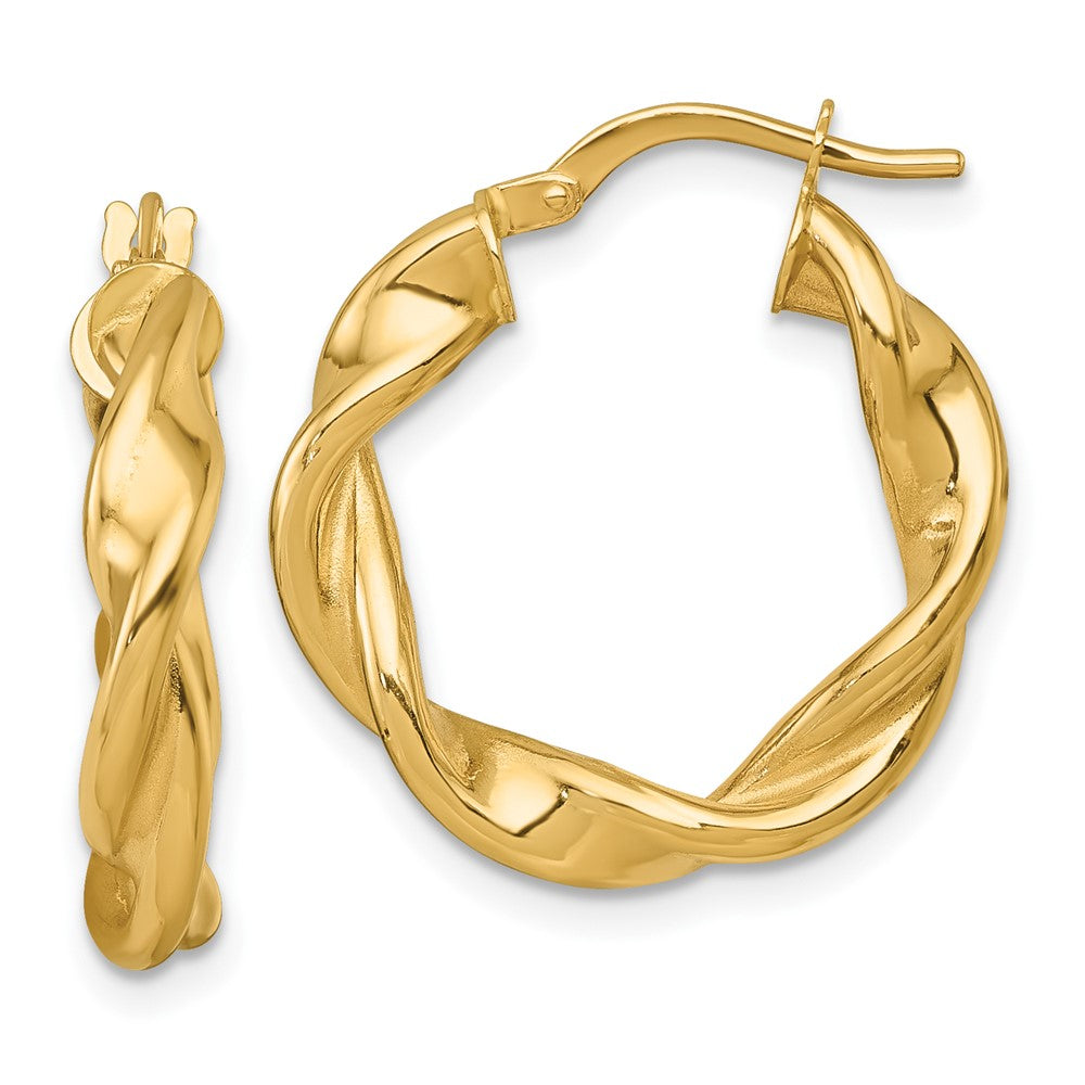 14K Yellow Gold Polished Twisted 4.00 x 22mm Tube Hoop Earrings
