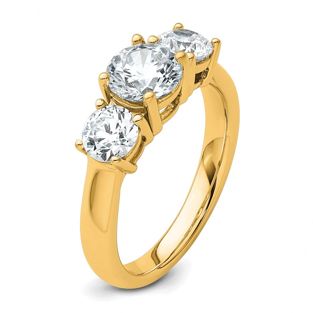 14K Yellow Gold 2 carat Certified Lab Grown Diamond VS+ F+ Three Stone Complete Engagement Ring