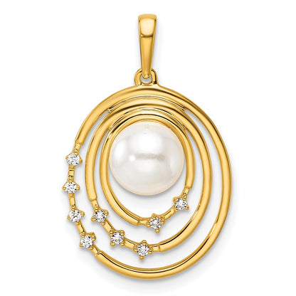 14K Yellow Gold Polished 1/15 carat Diamond and Freshwater Cultured Pearl Ovals Pendant
