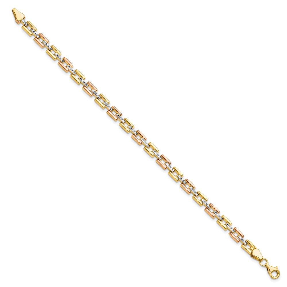 14K Yellow Gold w/ and Rhodium D/C Fancy 7.25 Inch Bracelet