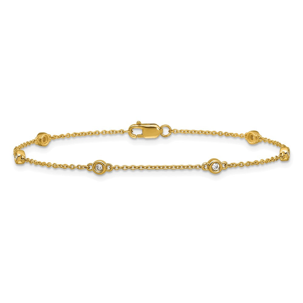 14K Yellow Gold Complete 1/10 carat Bezel-set Diamond and Cable Chain 6-Station 7 Inch Bracelet