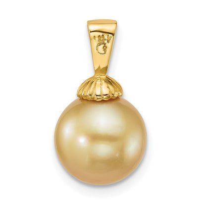 14K Yellow Gold Polished 10-11mm Round Golden South Sea Saltwater Cultured Pearl Pendant