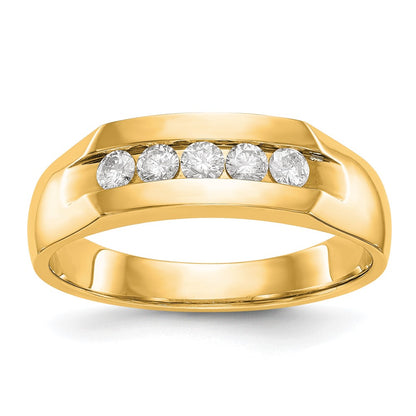 True Origin 14K Yellow Gold Men's 1/3 carat Lab Grown Diamond VS+ F+ Complete Channel Five Stone Wedding Band Ring