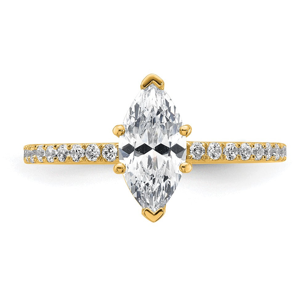 14K Yellow Gold 1 3/8 carat Certified Lab Grown Diamond VS+ F+ Marquise Complete Solitaire with Flair Engagement Ring