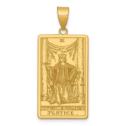 14K Yellow Gold Justice Tarot Card Pendant