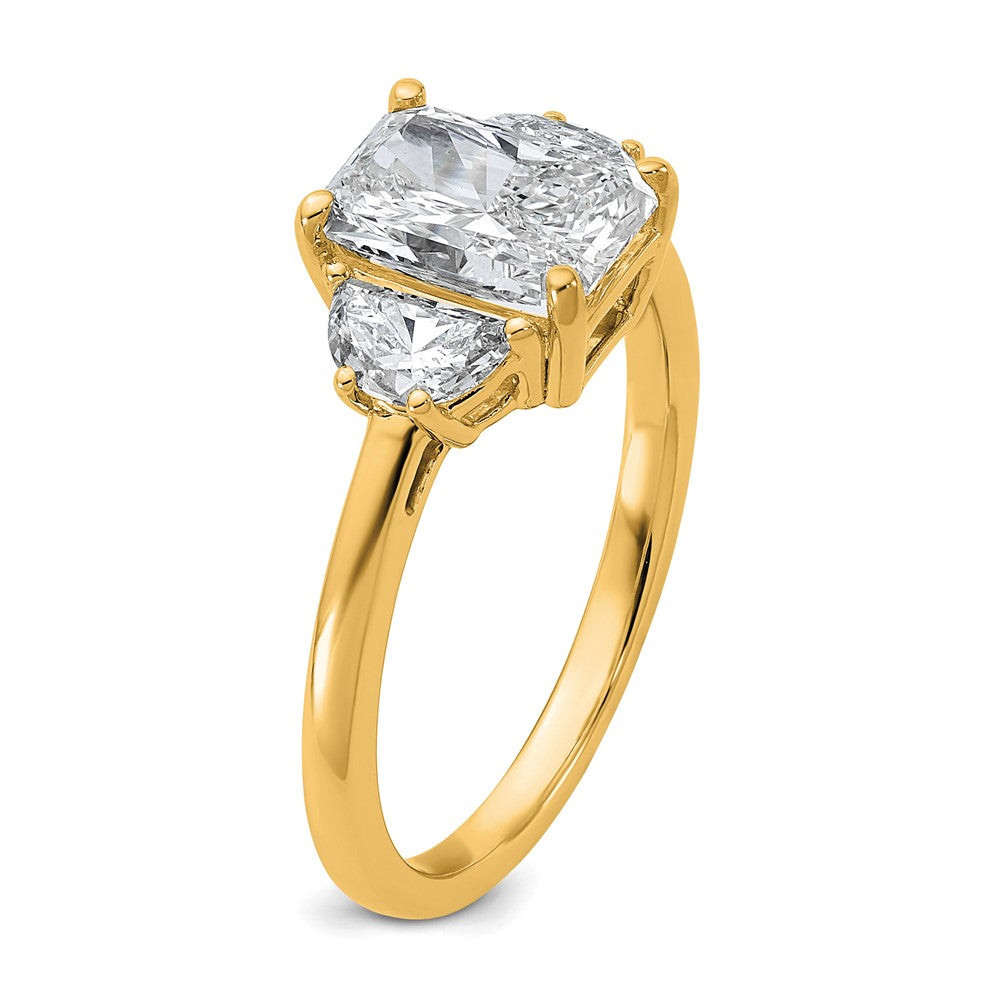 14K Yellow Gold 2 carat Certified Lab Grown Diamond VS/SI+ G+ Radiant and Half Moon Complete Three Stone Engagement Ring