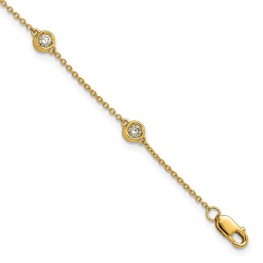 14K Yellow Gold Complete 1/3 carat Bezel-set Diamond and Cable Chain 6-Station 7 Inch Bracelet