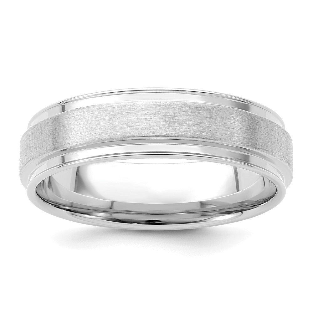 14K White Gold 6mm Heavyweight Comfort Fit Brushed Satin Fancy Wedding Band Ring