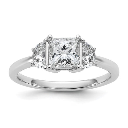 14K White Gold 1 3/8 carat Certified Lab Grown Diamond VS/SI+ G+ Princess and Half Moon Complete Three Stone Engagement Ring